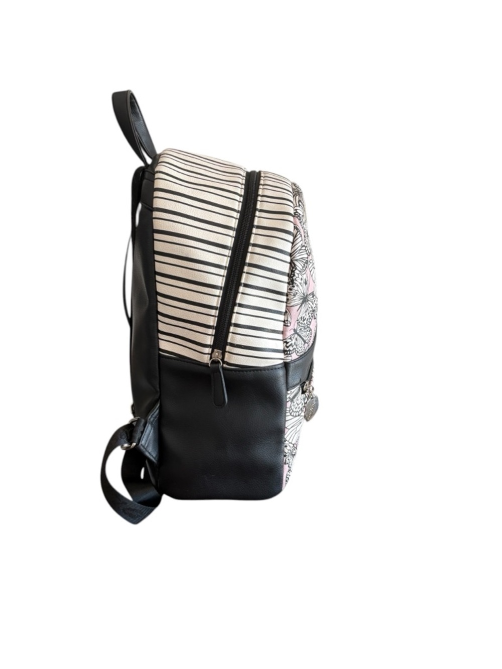 Betsey Johnson Sammy Butterfly Backpack Black White Blush Pink Stripes - Picture 5 of 7